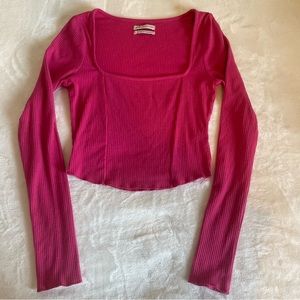 Urban Outfitters Pink Ribbed Square Neck Long Sleeve Women’s Size Small